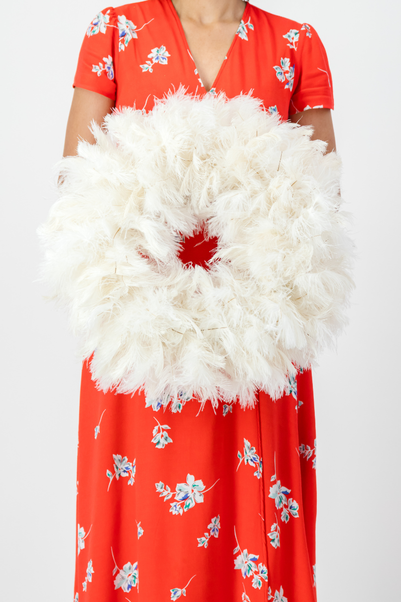 White Ostrich Feather Wreath - 48cm