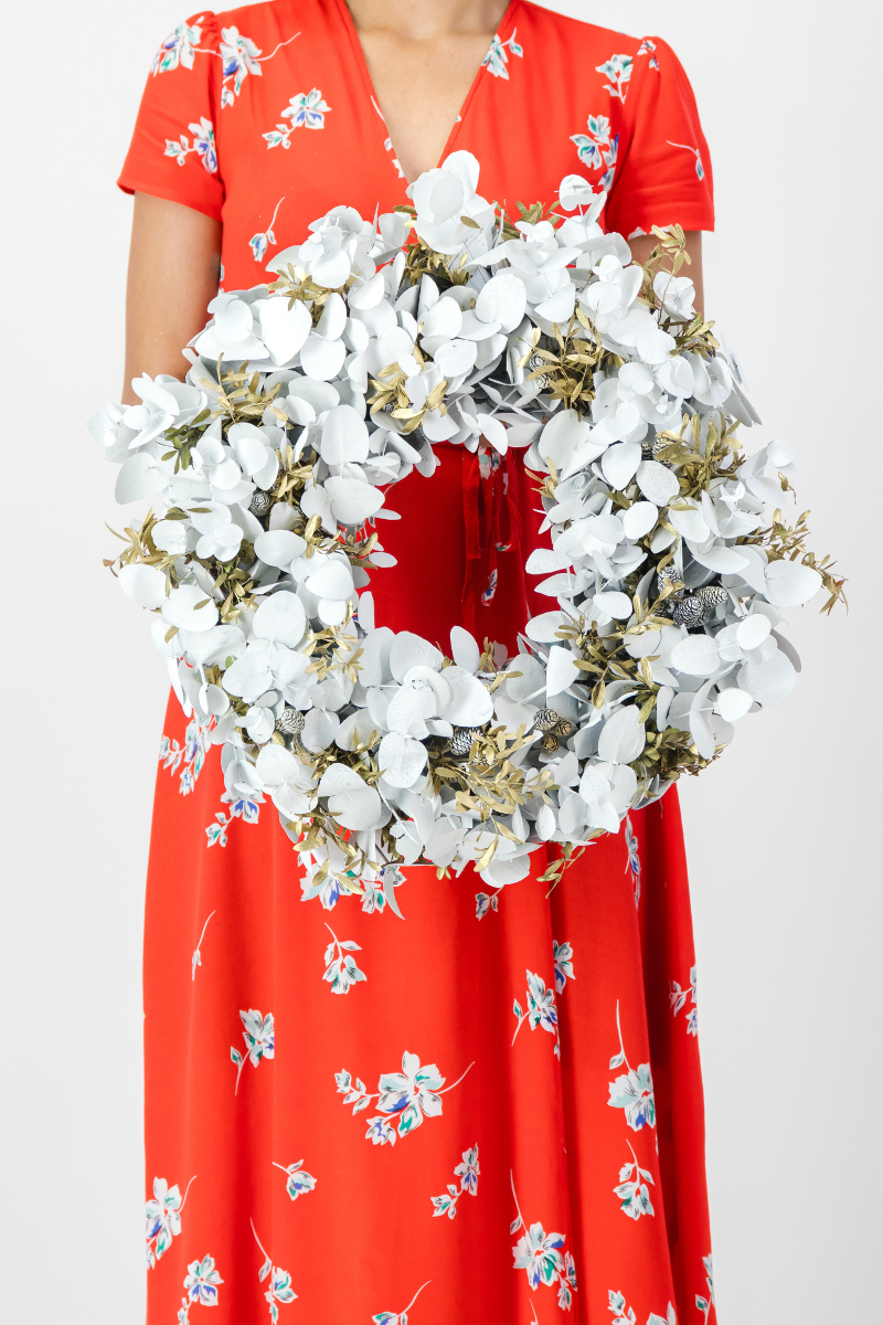 White & Gold Pennygum and Myrtle Wreath - 48cm