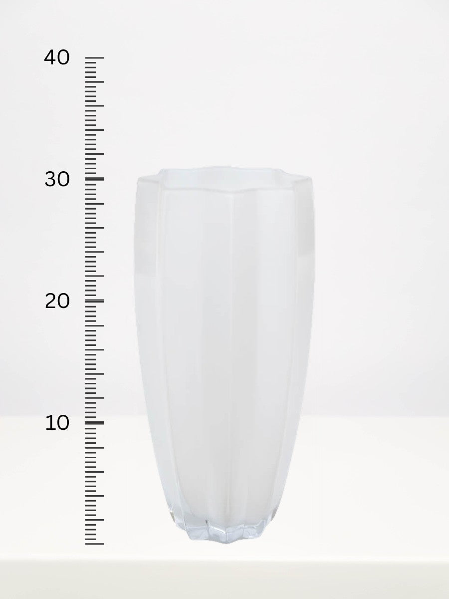 Amelia White Vase - 30cm next to a centimetre ruler showing its height