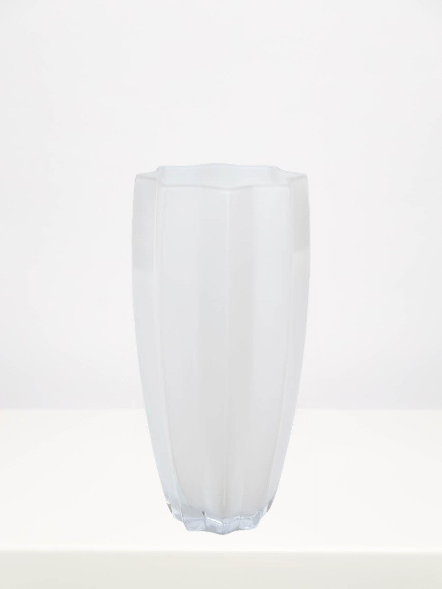 Amelia White Vase - 30cm on a white table against a soft grey wall