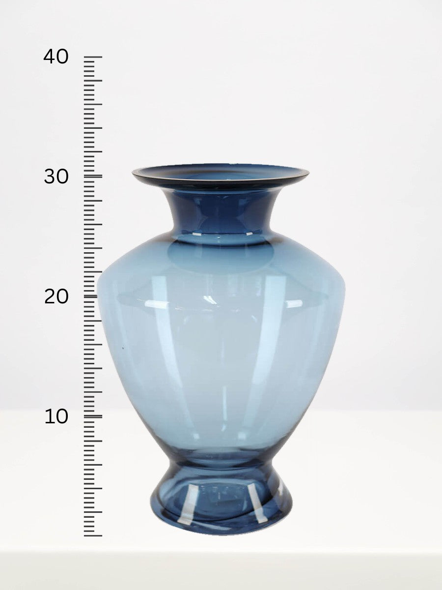 Blue Artemis Vase - 30cm next to a centimetre ruler showing its height