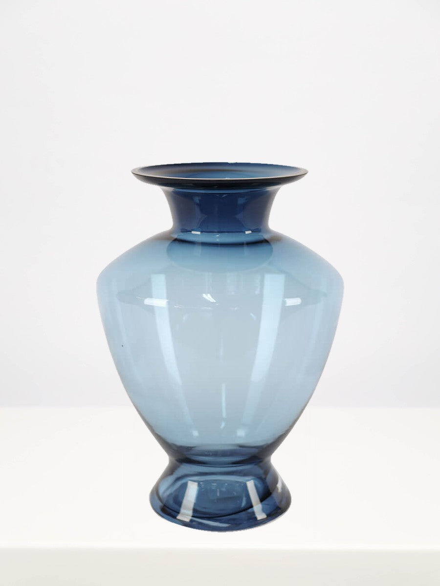 Blue Artemis Vase - 30cm on a white table against a soft grey wall