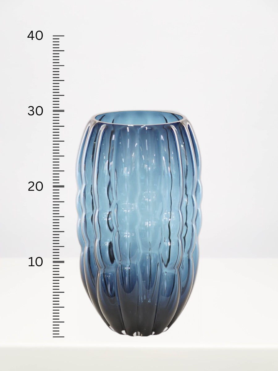 Blue Duro Vase - 29cm next to a centimetre ruler showing its height