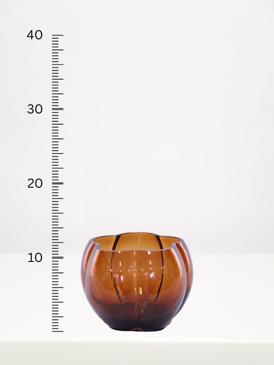 Cora Mocha Mini Vase - 13cm next to a centimetre ruler showing its height