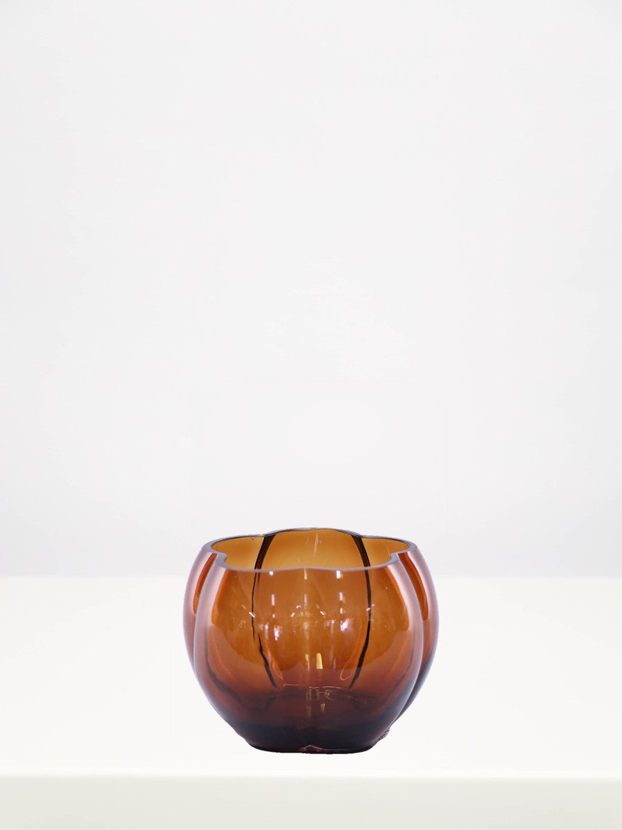 Cora Mocha Mini Vase - 13cm on a white table against a soft grey wall