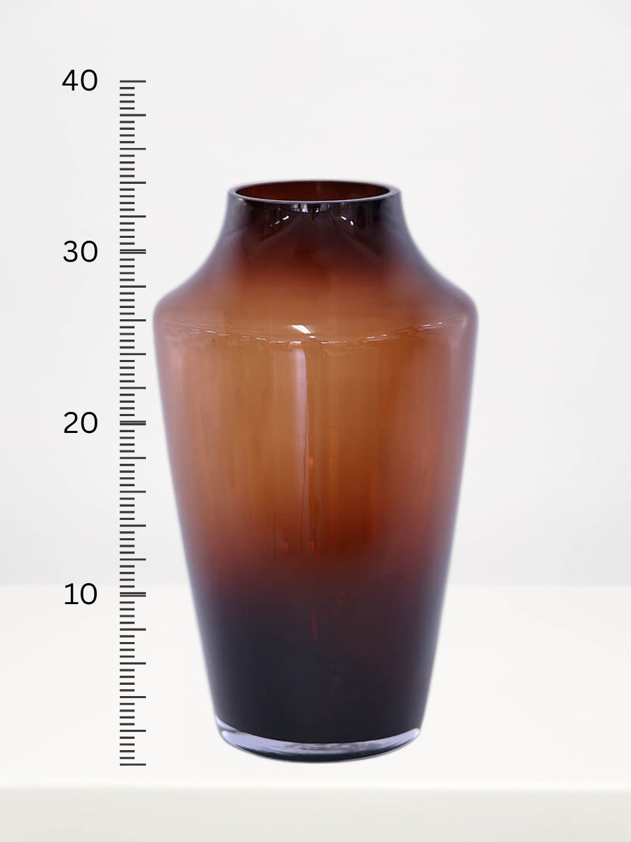 Cora Mocha Tall Vase - 33cm next to a centimetre ruler showing its height