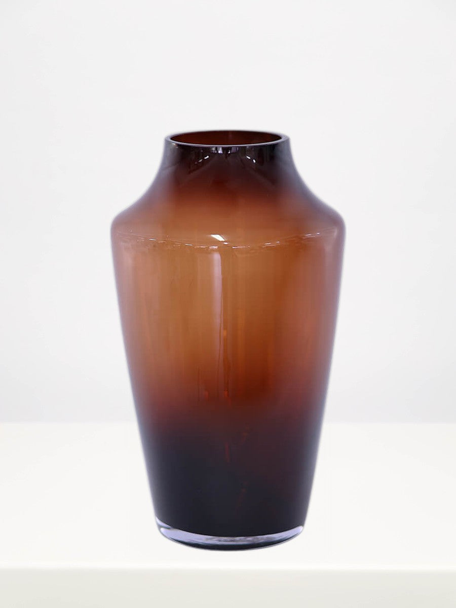 Cora Mocha Tall Vase - 33cm on a white table against a soft grey wall