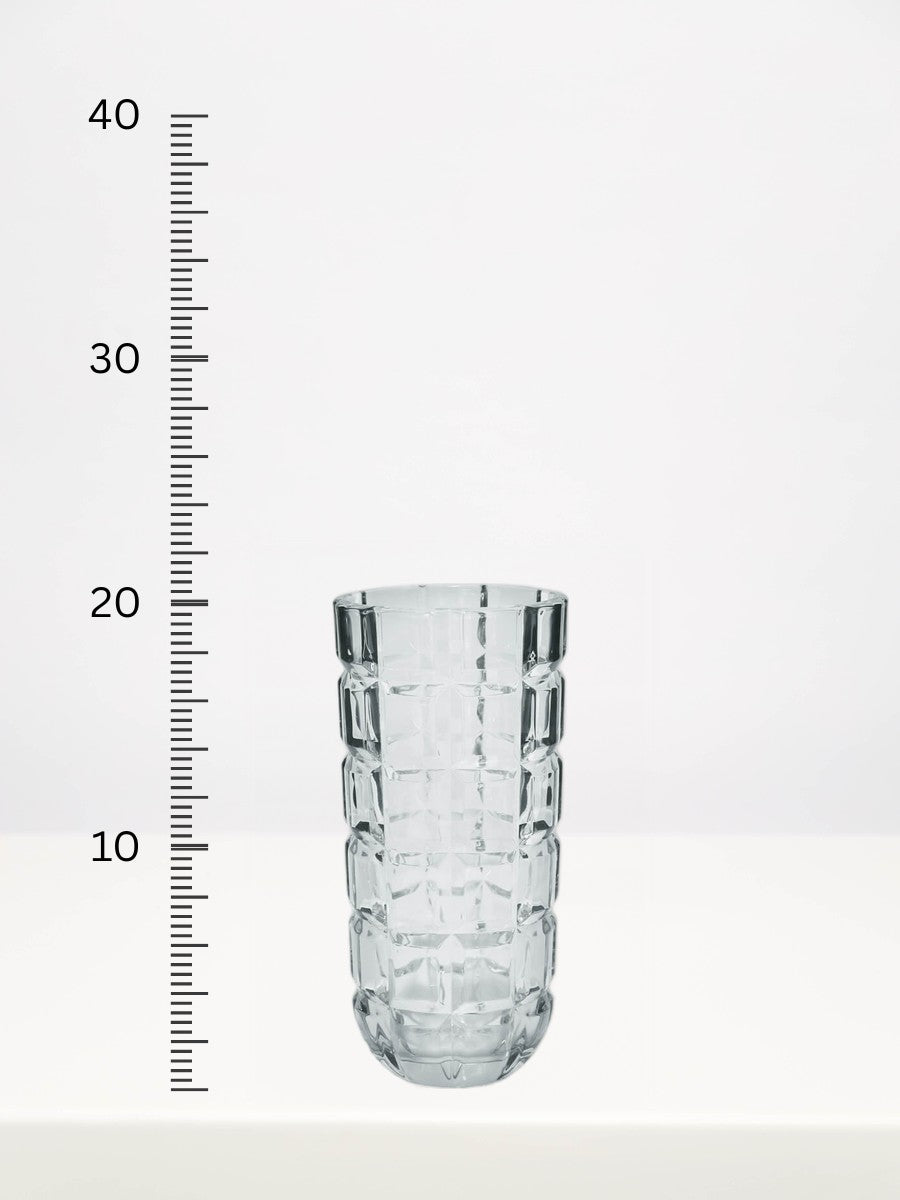 Emerald Cut Vase - 20cm next to a centimetre ruler showing its height