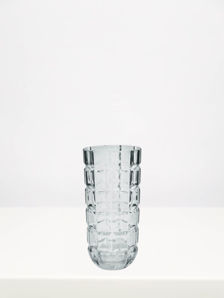 Emerald Cut Vase - 20cm on a white table against a soft grey wall