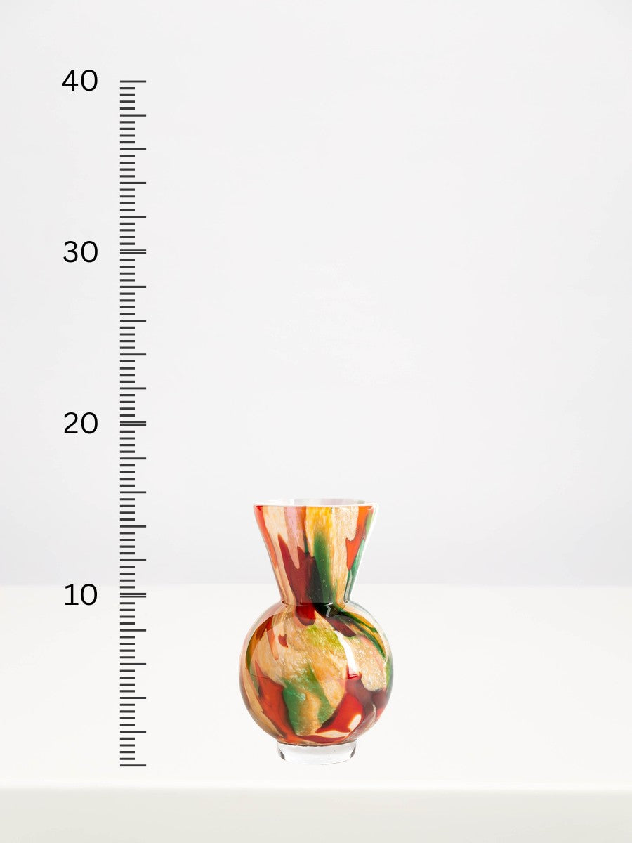 Fidrio - Bolvase Conical Neck Mixed Colours - 15cm next to a centimetre ruler showing its height