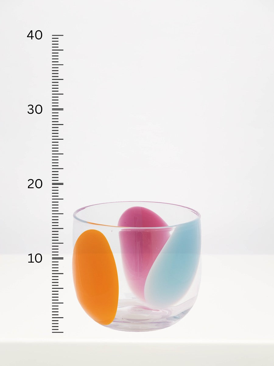 Fidrio - Orange, Pink, Aqua - 17cm next to a centimetre ruler showing its height