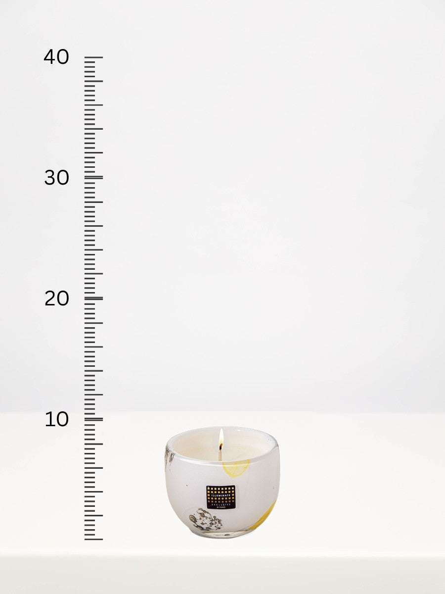 Fidrio - Vulcany Serene Symphony Candle - Small next to a centimetre ruler showing its height