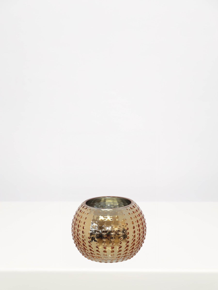 Gold Sea Urchin Ball Vase - 11cm on a white table against a soft grey wall