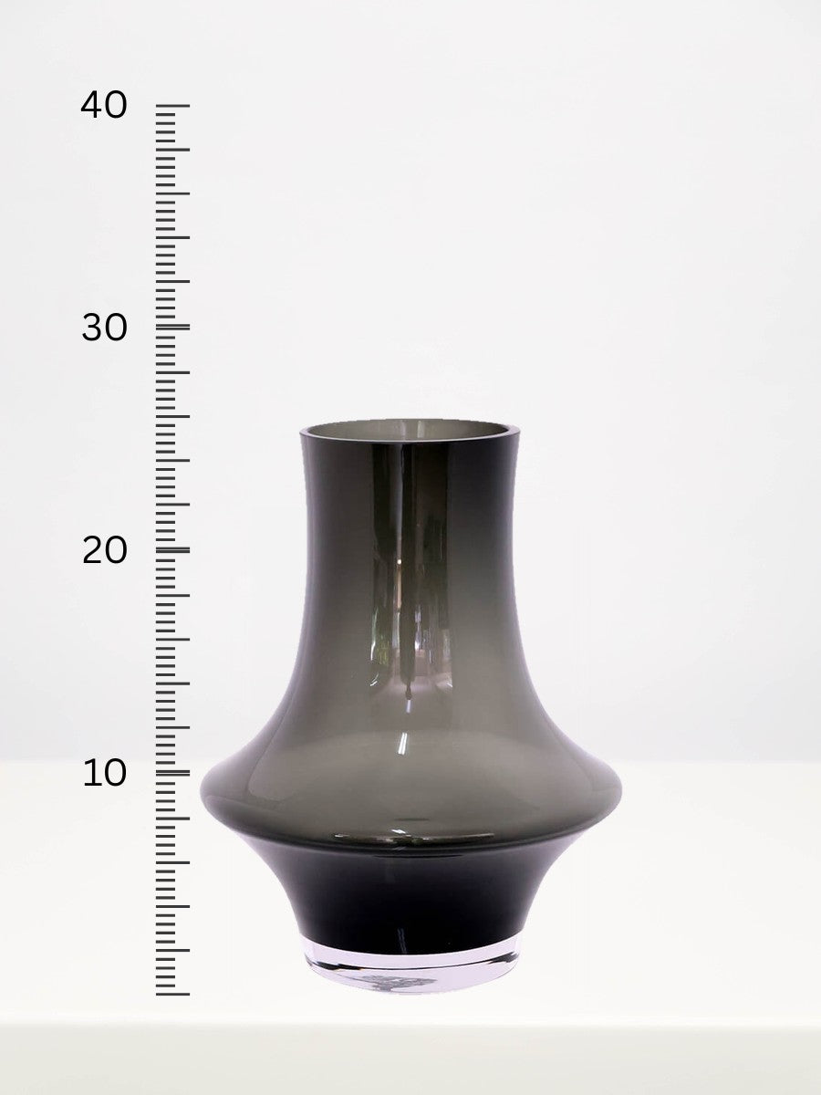 Heather Grey Optic Vase - 25cm next to a centimetre ruler showing its height