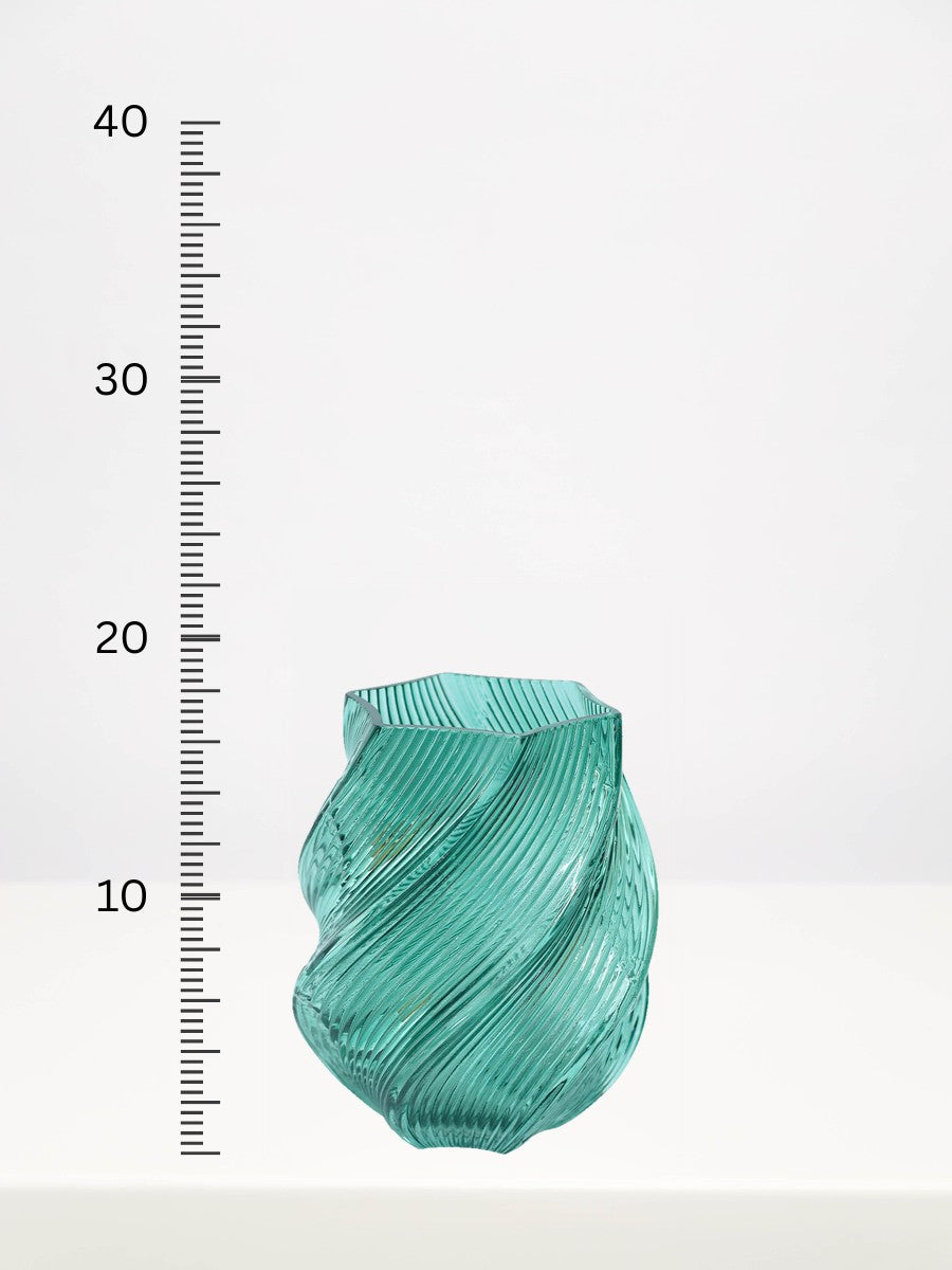 Lagoon Vase - 18cm next to a centimetre ruler showing its height
