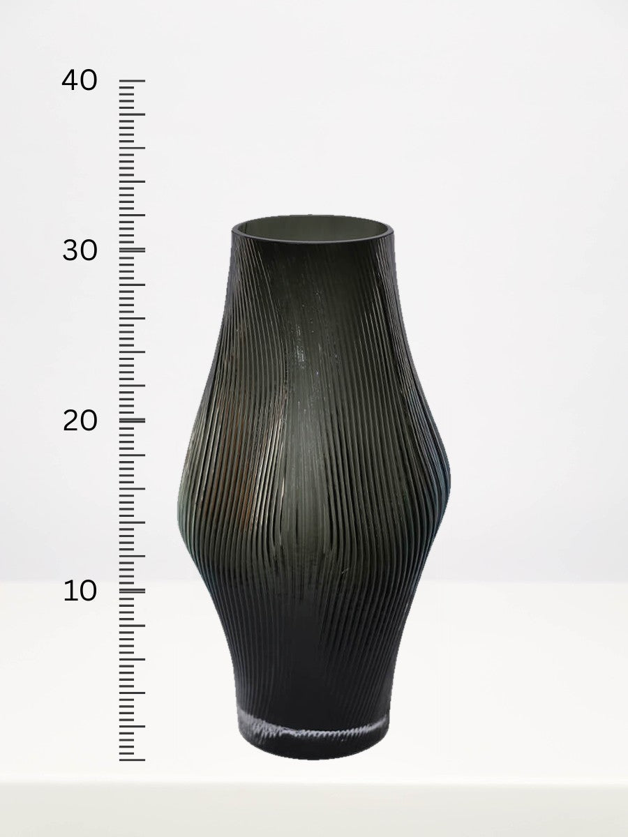 Remi Grey Vase - 31cm next to a centimetre ruler showing its height