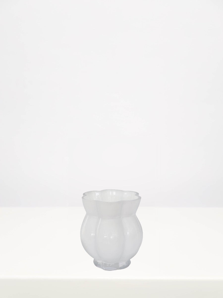 White Vase - 13cm on a white table against a soft grey wall