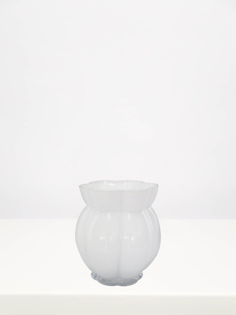 White Vase - 16cm on a white table against a soft grey wall